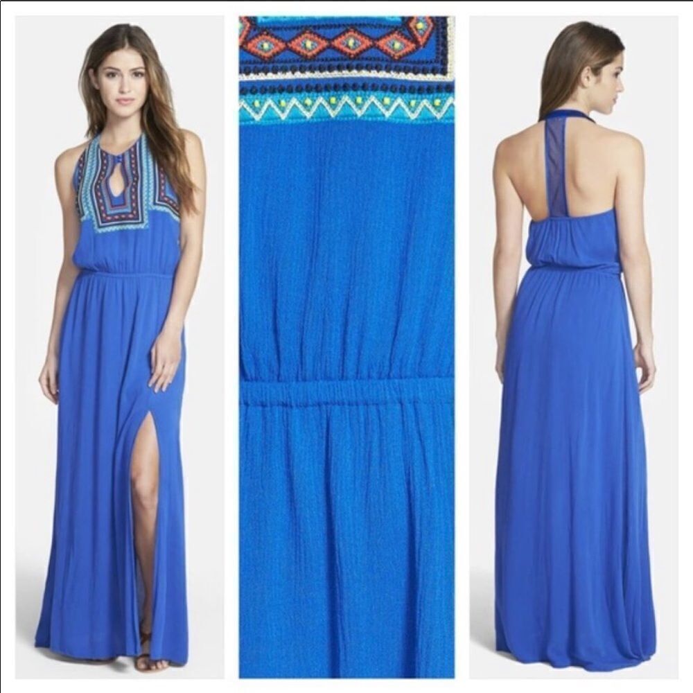 Miss Me Embroidered Halter Maxi Dress